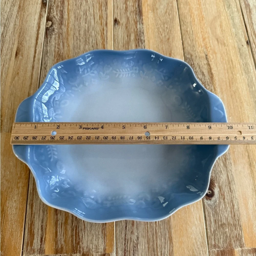 Ombré Blue Ceramic Serving Dish Floral Design